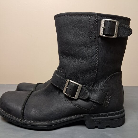 UGG Rockville II Black Leather Moto Boots Sheepskin Lining 11 main image 12